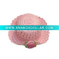 Wholesale kids fashion crochet paper pink hat