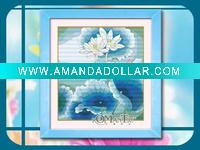 Wholesale "white waterlily"cross stitch hanging frame kit