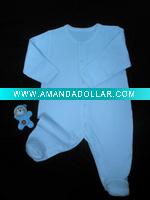 Wholesale 100% cotton Baby Sleepsuit with footie,white colour