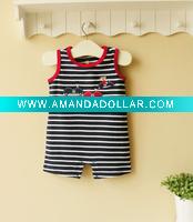 Wholesale 2011 summer baby clothes new style 100% cotton stripe baby sunsuit