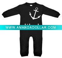 Wholesale fabric leather fur baby Infant Anchor Long Sleeve Romper (black white) bibs Toddlers Clothing dresses baby sleeping bags t-shirt