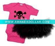 Wholesale baby Infant Toddlers boy girl Funky Skull Pink One Piece & Black Tutu Gift Set bib bibs Clothing dresses baby sleeping bags