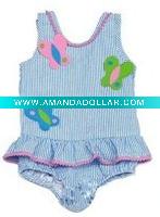 Wholesale baby Infant Toddlers boy girl Funtasia Too Girls Blue Swimsuit with Butterfly Appliques - Ruffle One Piece bibs Clothing dresses