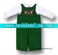 fabric leather fur baby Infant Anavini Boys Rich Green Corduroy Longall with Piped Shirt - Smocked Santa Claus bibs Toddlers Clo