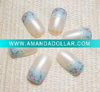 Wholesale little flower blue lace tip pearly clear nail kit (24 pcs)