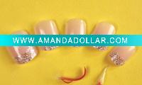 Wholesale 24pcs golden glitter white flower tip bare nail kit