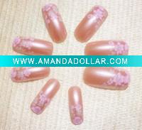 Wholesale pink flower pearly orange nail kit (24 pcs)