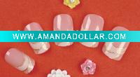 Wholesale 24pcs golden rimmed white ribbon tip pink nail kit