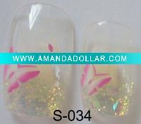 Wholesale S034 pink flower golden glitter clear nail kit (24pcs)