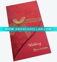 Wholesale folded embossing wedding card with ribbon