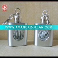 Wholesale 1oz mini emboss logo hip flask with keyring