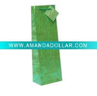 Wholesale Green embossed paper wine bag