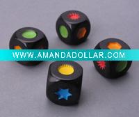 Plastic dice with embossed pattern