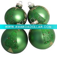 Wholesale Green Glitter Christmas Tree Glass Ball Ornaments