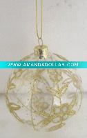 Wholesale Christmas glass hanging ball decoration, clear color with golden drawing on surface