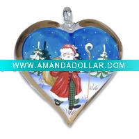 Wholesale Christmas Santa Hand Painted Glass Heart Ornament