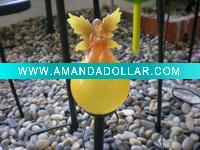 Wholesale solar garden ball with metal stand-yellow fairy sitting on glass ball