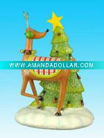 Wholesale Lovely resin reindeer figurine with christmas tree