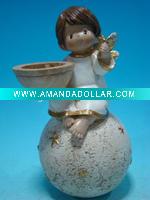 Wholesale 4"Polyresin baby angel sitting on ball candle holder