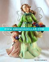 Wholesale Polyresin Angel With flower matel wing