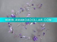 Dark purple garland with acrylic flowers,leaves and beads