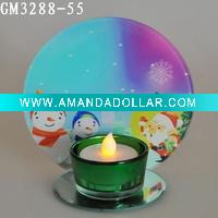 Wholesale reflective glass christmas candle holder with snowman in the mirror face