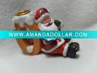 Wholesale Polyresin sitting christmas Santa Claus candle holder