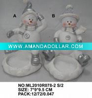 Wholesale 2asst christmas snowmen candle holder in polyresin
