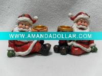 Wholesale Polyresin sitting christmas Santa Claus candle holder