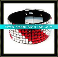 Wholesale 7rows colorful rhinestone handmade wrap leather bracelet for christmas