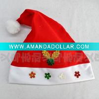 Wholesale non woven Christmas Santa hats with cloth paste pictures