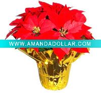 15" Artificial Poinsettia Plant w/ foil wrapped