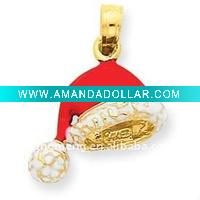 Wholesale 14k gold plated enameled santa hat pendant