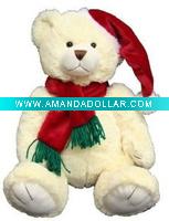 Wholesale Plush Christmas bear with Santa hat and scarf toys