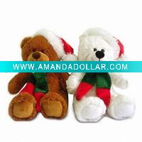 Wholesale plush Christmas bear with hat&scarf, santa snowman/reindeer stocking