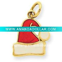 Wholesale 14k gold plated enameled santa hat pendant