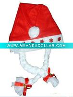 Wholesale girl Christmas Hats with two braids, Santa Claus hat braids,fashion xmas ornament hat, decorative Xmas hat, art craft gifts hat