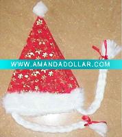 Wholesale girl Christmas Hats with two braids, Santa Claus hat braids,fashion xmas ornament hat, decorative Xmas hat, art craft gifts hat
