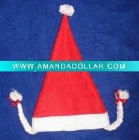Wholesale girl Christmas Hats with two braids, Santa Claus hat braids,fashion xmas ornament hat, decorative Xmas hat, art craft gifts hat