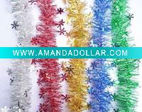 Wholesale craft gifts item plastic Christmas pvc tinsels, Christmas snowflacke tinsel decorations