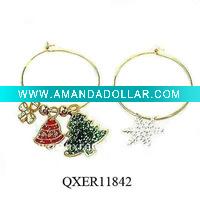 Wholesale Fashion gold christmas tree hoop earrings (QXER11842)