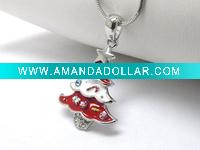 White gold plating crystal and epoxy christmas tree pendant necklace