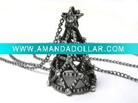 Burnish metal crystal stud christmas tree pendant long chain necklace