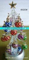 Wholesale glass christmas tree with LED light, home glass decorative Christmas tree with ball