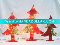 Wholesale decotation of sisal Xmas tree with iron carving sheet and lights