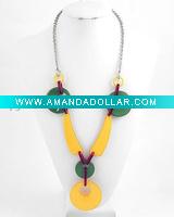 Wholesale Silver Tone / Yellow Green & Purple Acrylic / Lead Compliant Necklace