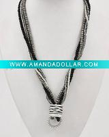 Wholesale Antique Silver Tone / Black Acrylic / Lead Compliant / Multi Strand Necklace