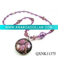 Wholesale Fashion pendant necklace with acryl and glass beads (QXNK11375)