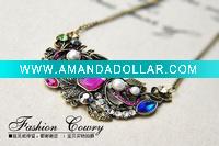 Wholesale mid-size size copper alloy gothic pink zircon white pearl fashion pendant elegant necklace