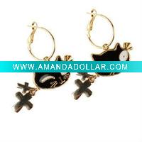 Wholesale charm design black zircon cat earring/top design earring/designer golden earring